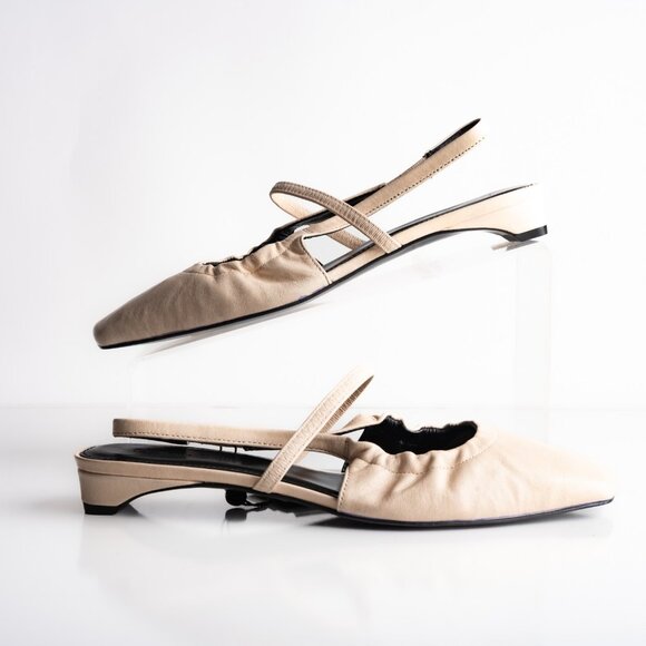 Massimo Dutti Women Leather Slingback Ballet Flats Ivory US 7.5 EU 38 NWT - Picture 2 of 8